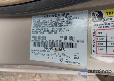 2008 Ford Fusion Se from USA, damaged, VIN 3FAHP07Z38R102090